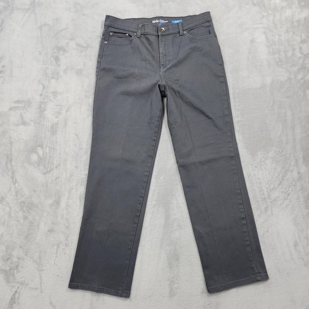 Style&co Jeans Womens 12P PETITE Gray Easy Fit Mid Rise Straight Leg Stretch